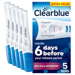 Clearblue Pregnancy Test, Ultra Early Advanced Pregnancy Test (10 MIU/ml) Value Pack, Results 6 Days Early, 99% Accurate Results, 5 Tests