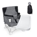 HB.YE Baby Portable Travel Booster Seat Folding Dining Chair High Multifunctional Child Little Seat Dining Aluminum Alloy Travel Compact high chair with Tray grey