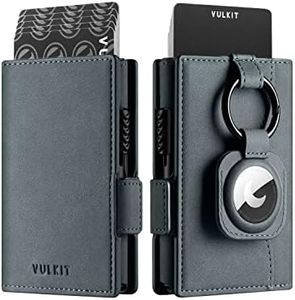VULKIT Card Holder Wallet with Airtag Holder & ID Window Pop Up Slim Leather Wallet RFID Blocking Magnetic Closure for Credit Cards and Cash Blue