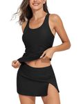 FLOMERIA Tankini Swimsuits for Women Tummy Control Racerback Two Piece Bathing Suit Swimdress Black S