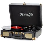 Record Player 3-Speed Bluetooth Suitcase Portable Belt-Driven Vinyl Record Player with Built-in Speakers RCA Line Out AUX in Headphone Jack Vintage Turntable