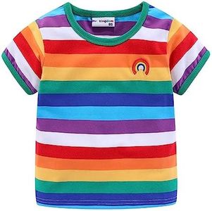 Mud Kingdom Little Boys T-Shirts for Girls Short Sleeve Tee Crewneck Rainbow Pattern Stripes 7-8 Years