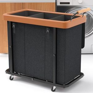 230L (60 Gal) Extra Large Fashion Laundry Sorter 3 Section with Lid, Rolling Laundry Basket Hamper with Handle, Laundry Organizer Storage Cart with Sturdy Metal Frame for Laundry Room, Hotel, Black