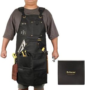 BRITEREE Work Apron with 10 Tool Pockets, Woodworking Aprons for Men, Gifts for Men, Heavy Duty Waxed Canvas Apron, Fit Men Size S to XXL, X-Large (Black Plus -Waxed Canvas Apron)