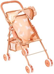 My First Baby Doll Stroller for Toddlers 3 Year Old Girls, Little Kids | Folding Baby Stroller for Dolls, Toy Stroller for Baby Dolls with Bottom Storage Basket, Foldable Frame, Canopy, Seatbelt