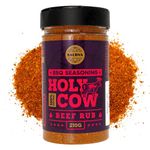 Holy Cow BBQ Beef Rub - 100% Natural BBQ Seasoning - Packs Amazing Flavour Into Any Cut Of Beef For Wonderful BBQ And Grill Dishes - Perfectly Balanced Blend Of Spices - Large Jar (210g)