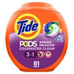 Tide PODS 3 in 1 HE Turbo Laundry Detergent Pacs, Spring Meadow Scent, 81 Count Tub - Packaging May Vary