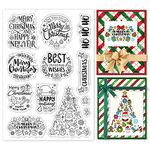 GLOBLELAND Christmas Greeting Words Clear Stamps Xmas Gift Snowflake Tree Silicone Clear Stamp Seals for Cards Making DIY Scrapbooking Photo Journal Album Decoration