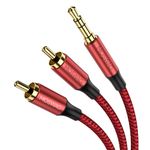 MOSWAG RCA Cable, 3.5mm Male to 2RCA Male Stereo Audio Adapter Dual Shielded Gold-Plated Coaxial Cable Nylon Braided AUX RCA Y Cord for Smartphones,MP3,Tablets,Speakers,HDTV