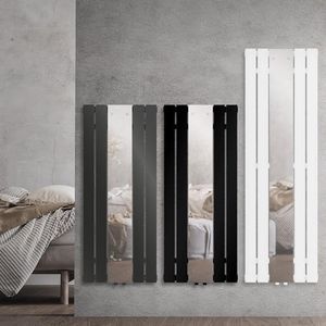 LuxeBath Radiador de Baño Plano 1200x450mm Blanco Recto con Conexión Central, Calentador de Panel, Diseño con Espejo, Kit de Montaje Incluído, Calefacción Vertical Monocapa, Protección contra Fugas