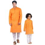 Maharaja Baap Beta Handloom Kurta Pyjama Sets for Men and Boys in Light Orange