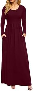 DB MOON Women Casual Long Sleeve Maxi Dresses Empire Waist Long Dress with Pockets, Wine Red, 3X-Large