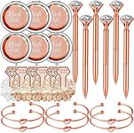 24 Pack Bridesmaid Proposal Gifts 6 Hair Scrunchies Bridal Shower Hair Band 6 Compact Pocket Bride Makeup Mirror 6 Love Knot Bracelets 6 Rose Gold Diamond Pens for Wedding Bridal Party Accessories