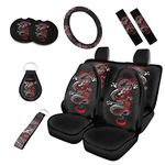 Kuiaobaty Oriental Dragon Print Car Seat Covers Full Set of 10 Pcs, Ethnic Animal Universal Auto Interior Accessory 2Pcs Coaster