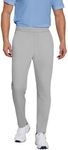 PINSPARK Men's Sweat Elastic Waist Golf Pants Stretch Relaxed Fit Pull on No Belt Loops Casual Dress Pants with Pockets Light Grey