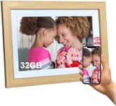 10.1 Inch WiFi Cloud Digital Photo Frames, Built in 32 GB Storage, 1280x800 Album IPS Touch Screen, Type C, Auto-Rotate, Share Photos Videos Instantly Via Frameo (Wood Frame)