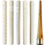 Livox Rubber White Textured Cricket Bat Handle Grip for Shock Absorption with Wooden Cone Cricket Bat Accessories (5 Grips and 1 Cone)