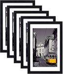 eletecpro 11X17 Picture Frames Set of 5,Display 8x10 or 9x15 Photo Frame with Mat or 11x17 Without Mat,Wall Gallery Photo Frames Set,Table Top Display or Wall Mounting,Black
