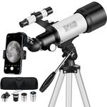 Mijiaowatch Telescope, 70mm Aperture 400mm Portable Travel Telescope with Tripod, Finder Scope, Phone Adapter, Carrying Bag, Astronomical Refractors Telescopes for Beginners Kids Adults (70mm White)