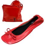 After Party Pumps® Lady in Red Size UK 5-6 Ladies Roll Up Shoes Fold Up Pumps Foldable with Carrier Pouch