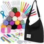 Katech 70 Pcs Crochet Kit for Beginners, Crochet Hook Set for Adults Kids Includes 16 Yarns for Crochet Canvas Tote Bag Knitting Kit Complete Knitting&Crochet Supplies(Black)