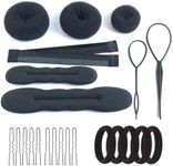 iFlyMars Hair Accessories Set: 3 Donut Bun Makers, 2 Foam Sponge Shapers, 1 French Twist Clip, 2 Snap Buns, 10 Elastics, 20 Pins (Black)