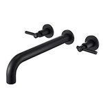 Wowkk Tub Filler Wall Mount Tub Faucet Black Brass Bathroom Bathtub Faucets with 2 Handles