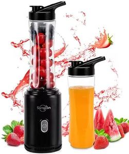 Sangcon Mini Blender Smoothie Portable, Mixer Shaker Electrique, 2 x Bouteilles Tritan Sans BPA de 600 ML + 2 x Couvercles de Voyage, 4 Lames en Inox, Fonctionnement à un Bouton Pulse