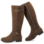 Ruiee Women's Knee High Boots - Stylish and Comfortable Round Toe Riding Boots with Side Zipper Closure for Fall and Winter Wear For Women.230305 Brown PU Size9 UK7