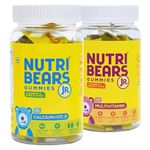 NutriBears Multivitamin and Calcium Gummies for Kids, Combo Pack (60 Gummy Bears, Strawberry, Orange & Mango Flavour) Vitamin C, D, & Zinc for Immunity, Supplement for Strong Teeth and Bones