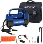 GSPSCN Blue Tire Inflator Heavy Duty Double Cylinders with Portable Bag - Car Accessories，Metal DC 12V Air Compressor Pump 150PSI w/Adapter for Car, Truck, SUV Tires, Dinghy, Air Bed, RV etc