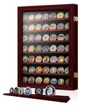 ASmileIndeep 7 Rows Military Challenge Coin Holder Display Cabinet Wall Mount with HD Tempered Glass, Holds 100 Coins, Wooden Medal Display Case Shadow Box with Removable Shelves, Mahogany