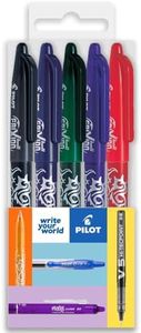 Pilot Frixion Heat/Friction Erasable Rollerball Pen FR7 - Medium Line 0.7mm Tip Nib - Essential Wallet Pack of 5 - Black, Blue, Red, Green & Violet