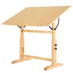 VISWIN 76 x 107 cm Extra-Large Artist Drafting Table, Adjustable Height & Angle, Solid Pine Wood Drawing Table, Art Table for Adults, Tilts Flat, Craft Table for Drawing, Drafting, Writing, Reading