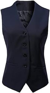 V VOCNI Women's Fully Lined 4 Button V-Neck Economy Dressy Suit Vest Waistcoat, Navy Blue, Medium