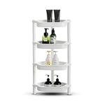 Qualiware 4 Tier Corner Shower Shelf, Fruit Vegetable Organiser, Standing Storage Basket Rack, Rustproof for Bathroom, Bathtub, Versatile Pantry Kitchen, Narrow Places, 36 x 25 x 70 Centimeter, White