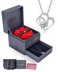 IMMORROSA Eternal Heart Rose with Diamond Heart Necklace, Preserved Rose Box with Necklace, Forever Rose Gift for Wife, Mom, Valentine's Day, Birthday,Anniversary, Christmas, Gift for Her