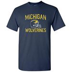 NCAA Faded Football Helmet, Team Color T Shirt, College, University, Michigan Wolverines Navy, X-Large