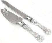 Adorox Wedding Cake Knife and Server Set Acrylic Stainless Steel Faux Crystal Handle