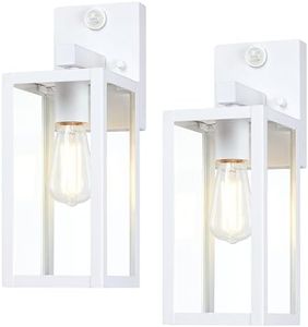 GRUENLICH Dusk to Dawn Large Outdoor Wall Lantern, PIR Motion Sensor Wall Sconce, E26 Base Max 60W, Metal Housing Plus Glass, White Finish, Bulb Not Included, 2-Pack