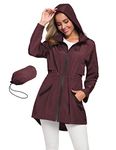 Ladies Lightweight Rain Jacket With Hood Packable Long Raincoat Women Waterproof Wine Red L