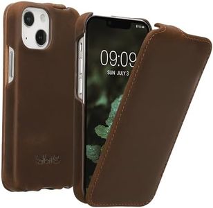 kalibri Flip Case Compatible with Apple iPhone 13 Mini - Ultra Slim Leather Protective Phone Cover - Brown