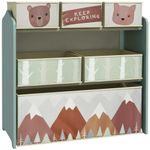 ZONEKIZ Kids Storage Unit, Childrens Toy Storage Organiser, with 6 Fabric Bins, for Bedroom, Nursery, 63 x 30 x 66cm, Green