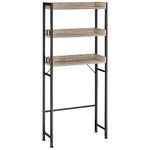 VASAGLE Over The Toilet Storage, 3-Tier Bathroom Storage Shelf, Over Toilet Bathroom Organizer with 4 Hooks, Greige and Black UBTS002B02