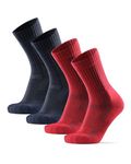 DANISH ENDURANCE Premium Warm Outdoor Hiking Socks, Comfortable, Merino Wool, Unisex, 2 Pack Navy, Red 9-12