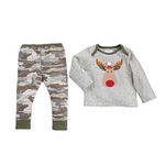 Mud Pie Kids Boys Camo Christmas Moose 2 Pc Top Pants Set 0-3 Months