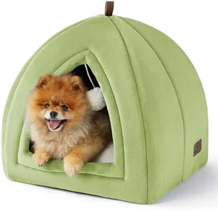 Bedsure Cat Beds for Indoor - 2 in 1 Cat Cave House Tent for Kittens and Small Pets with Removable Washable Cushioned Pillow, Foldable Kitten Hideaway with Non-Slip Bottom, Green, 17.3 inches