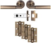 Belas - Ultimate Door Pack - Antique Brass - Including a Pair of Designer Handles, 3X Hinges and a 3" CE Latch -