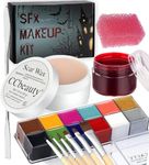 CCbeauty 12 Color Face Body Paint kit Oil, Fake Wound Scar Wax (1.6Oz), Fake Coagulated Blood Gel(0.63Oz), Spatula, 6 Wooden Brushes, Stipple Sponge, Halloween SFX Special Effects Stage Costume Makeup