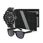 Relish Mens Black Analogue Watch, PU Leather Wallet and Wayfarer Sunglasses Combo Pack | Diwali Gifts for Mens, Brother, Husband